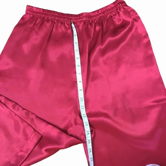 VTG Lingerie Cacique Red Satin Women 2 Pajama Set Mandarin Collar Frog Closure M - Picture 10 of 13